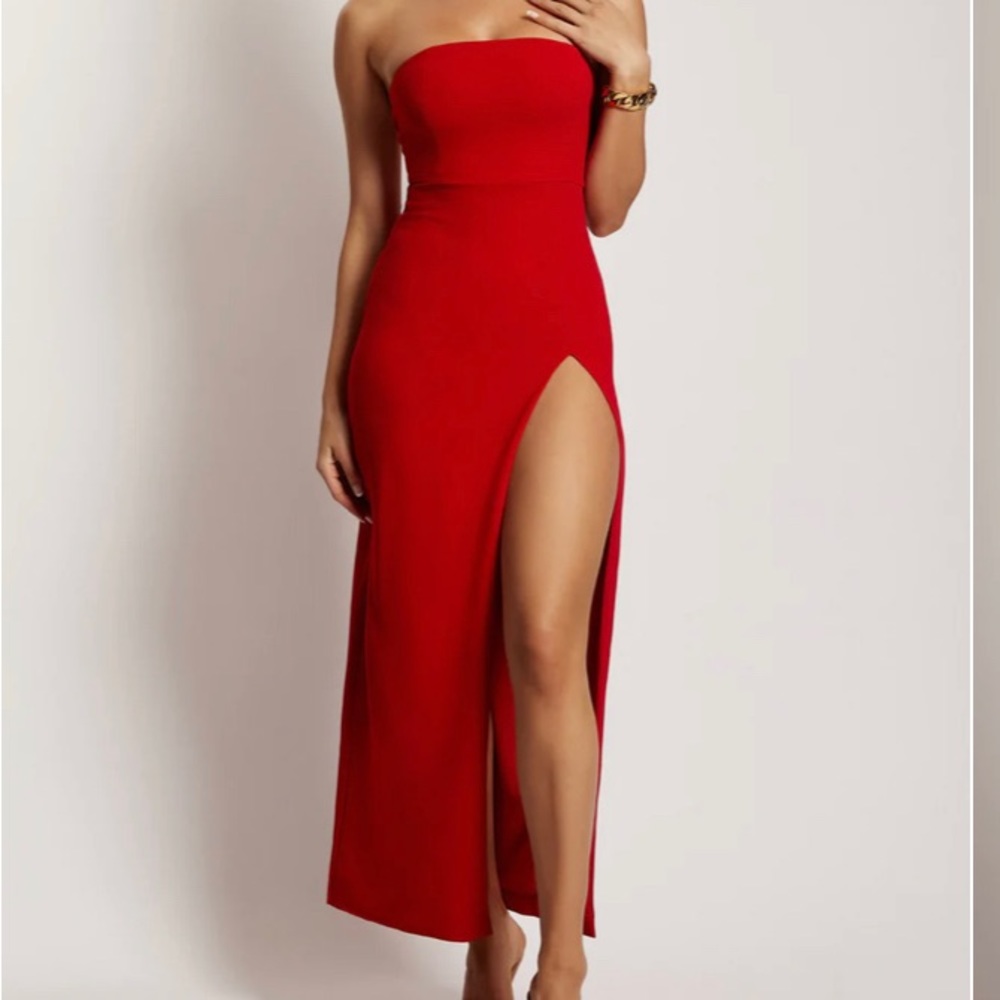 Maxi Split Front Dress - Red Meshki